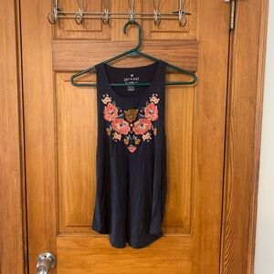 American Eagle Outfitters Embellished Blue Sleeveless Tank Top